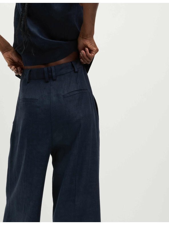 Marks & Spencer Текстилни панталони с висок процент лен и широки крачоли Marks & Spencer тъмносин