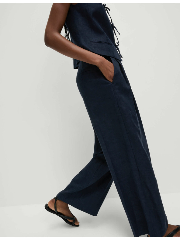 Marks & Spencer Текстилни панталони с висок процент лен и широки крачоли Marks & Spencer тъмносин