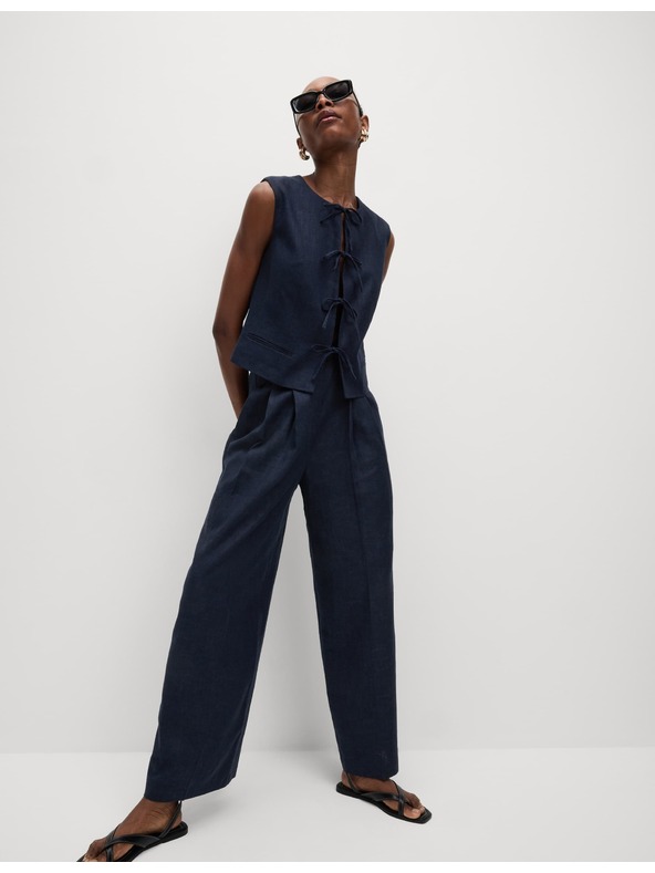 Marks & Spencer Текстилни панталони с висок процент лен и широки крачоли Marks & Spencer тъмносин