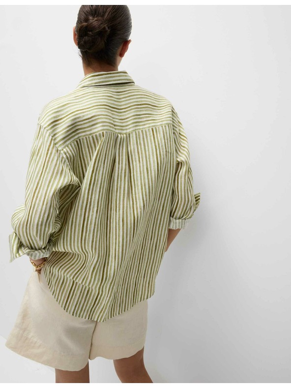 Marks & Spencer Раирана риза в макси размер от чист лен Marks & Spencer зелена