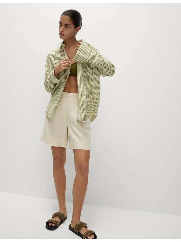 Marks & Spencer Раирана риза в макси размер от чист лен Marks & Spencer зелена