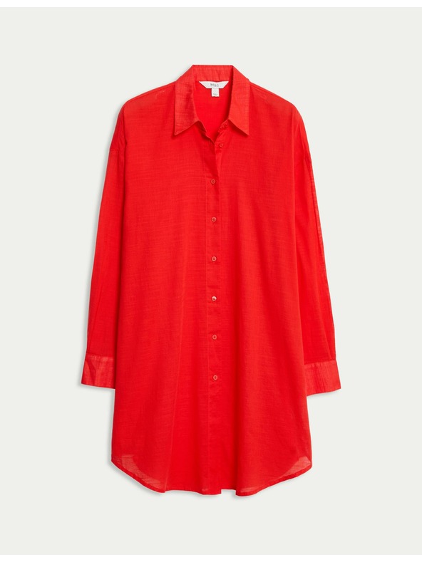 Marks & Spencer Плажна риза от чист памук с яка Marks & Spencer червено