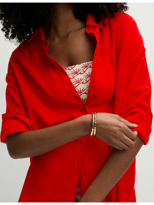 Marks & Spencer Плажна риза от чист памук с яка Marks & Spencer червено