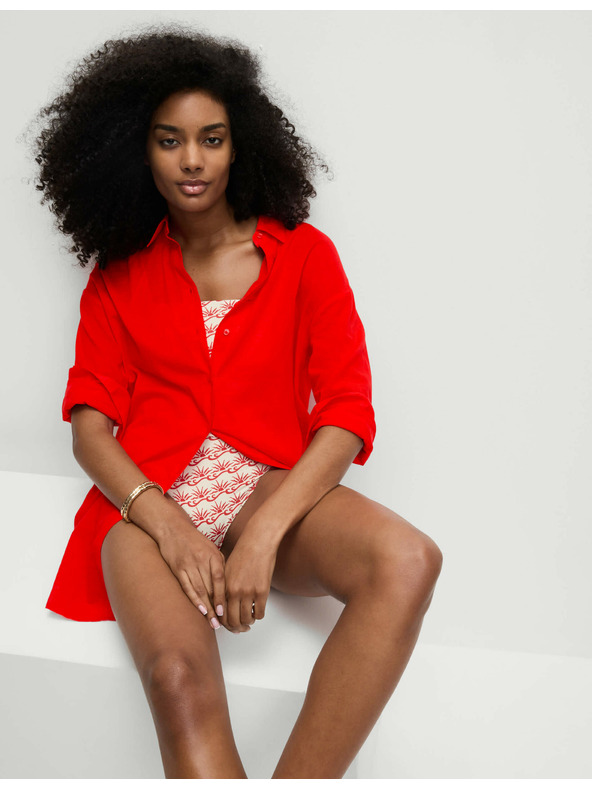 Marks & Spencer Плажна риза от чист памук с яка Marks & Spencer червено