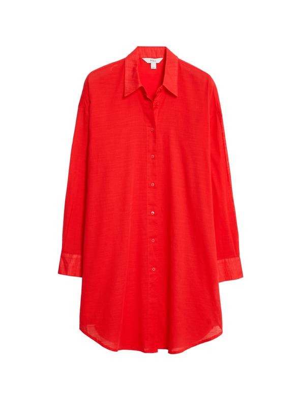 Marks & Spencer Плажна риза от чист памук с яка Marks & Spencer червено