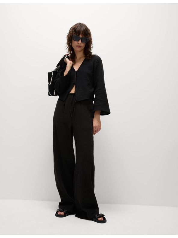 Marks & Spencer Панталони с връзка, от чист памук Marks & Spencer черно