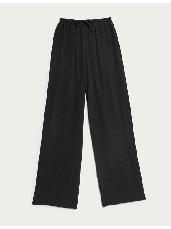 Marks & Spencer Панталони с връзка, от чист памук Marks & Spencer черно