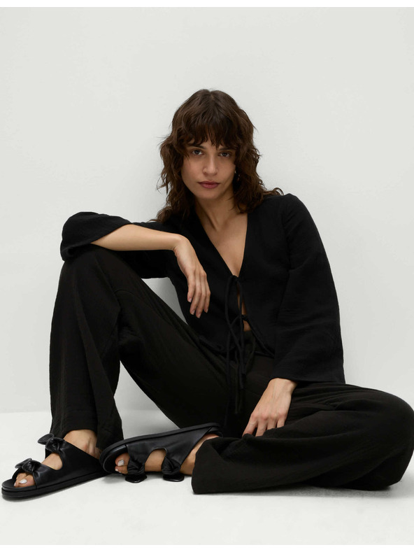 Marks & Spencer Панталони с връзка, от чист памук Marks & Spencer черно