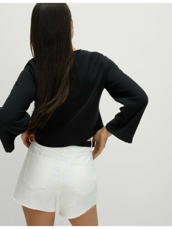 Marks & Spencer Плажен топ с V-образно деколте и връзка отпред от чист памук Marks & Spencer черно