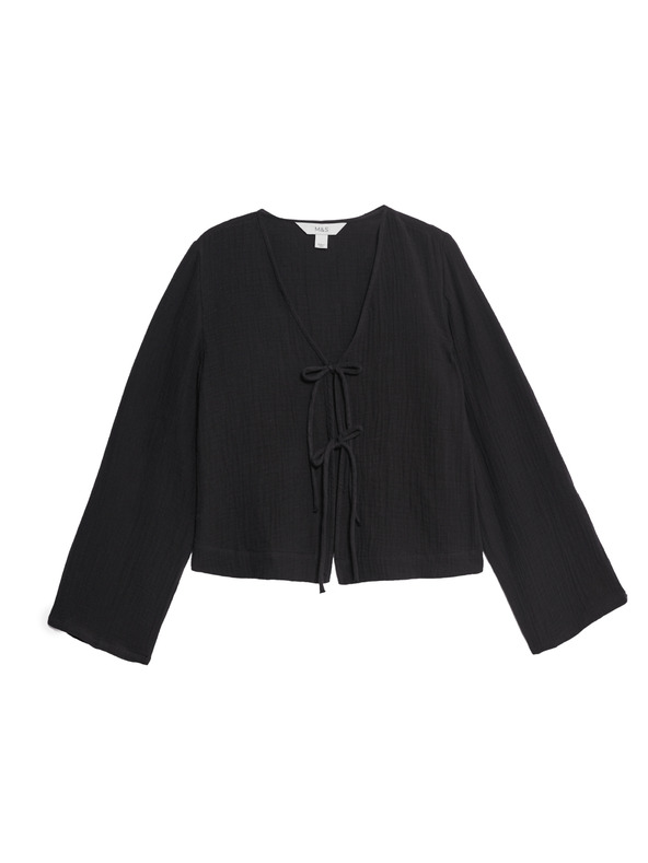 Marks & Spencer Плажен топ с V-образно деколте и връзка отпред от чист памук Marks & Spencer черно