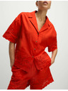 Marks & Spencer Плажна риза с копчета, яка и бродерия, от чист памук Marks & Spencer червено