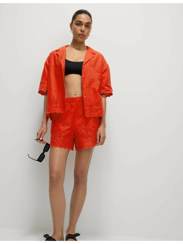 Marks & Spencer Плажна риза с копчета, яка и бродерия, от чист памук Marks & Spencer червено