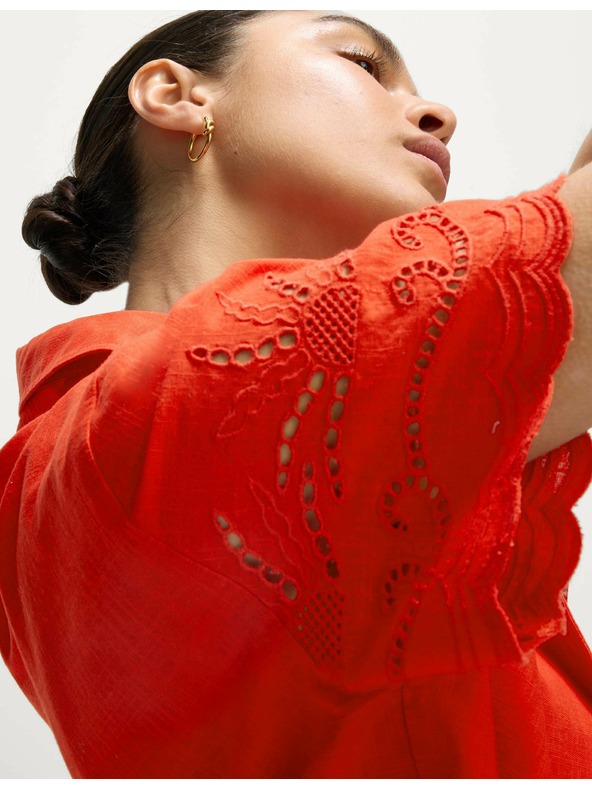 Marks & Spencer Плажна риза с копчета, яка и бродерия, от чист памук Marks & Spencer червено