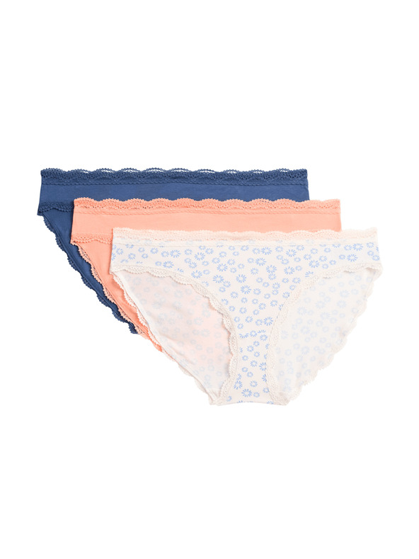 Marks & Spencer Бикини бикини с принт и висок дял памук, 3 бр. Marks & Spencer сметаново