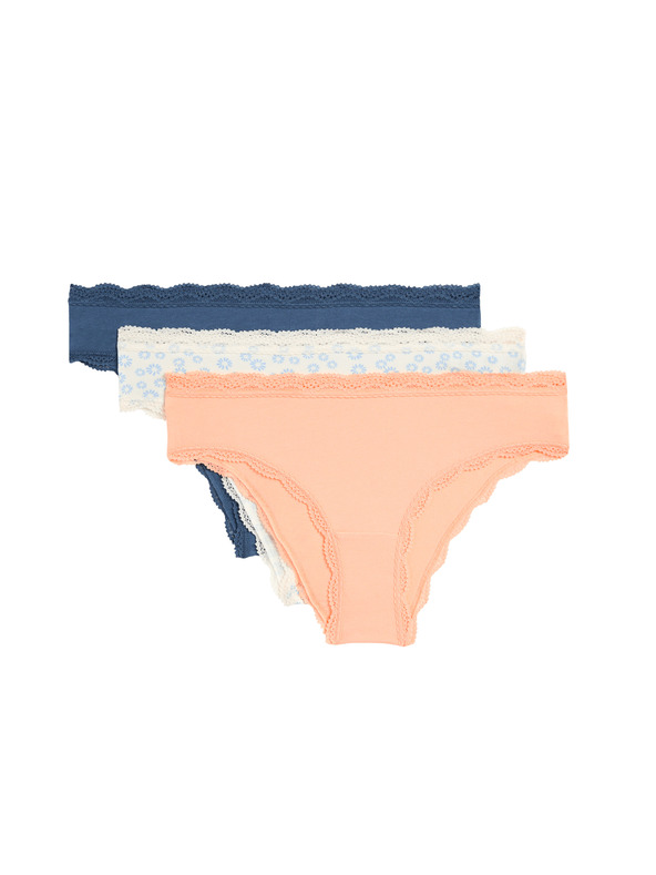 Marks & Spencer Бразилски бикини с висок памучен дял, 3 бр. Marks & Spencer в кремаво