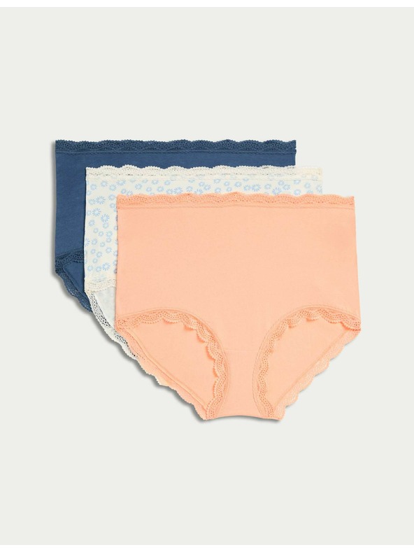 Marks & Spencer Бикини с висока талия с висок памучен дял, 3 бр. Marks & Spencer в кремаво