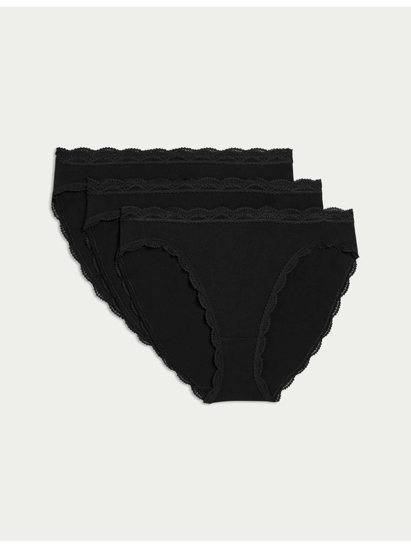 Marks & Spencer Памучни дантелени бикини, 3 бр. Marks & Spencer в черно
