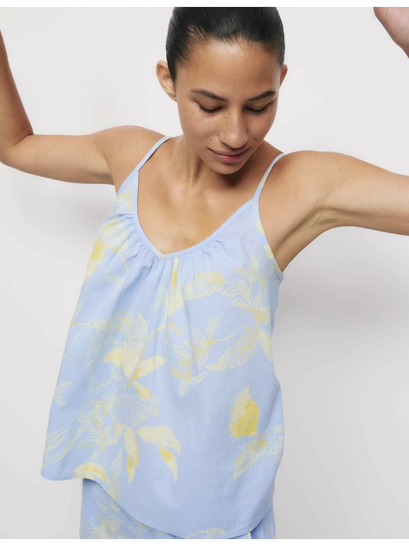 Marks & Spencer Риза топ от чист памук с принт Marks & Spencer синя