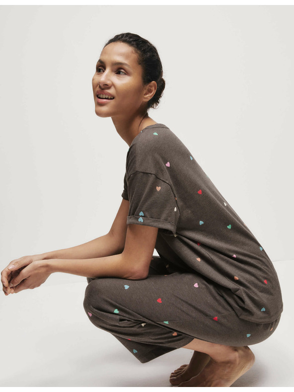 Marks & Spencer Пижамен комплект с принт и висок дял памук Marks & Spencer сива