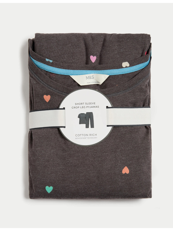 Marks & Spencer Пижамен комплект с принт и висок дял памук Marks & Spencer сива