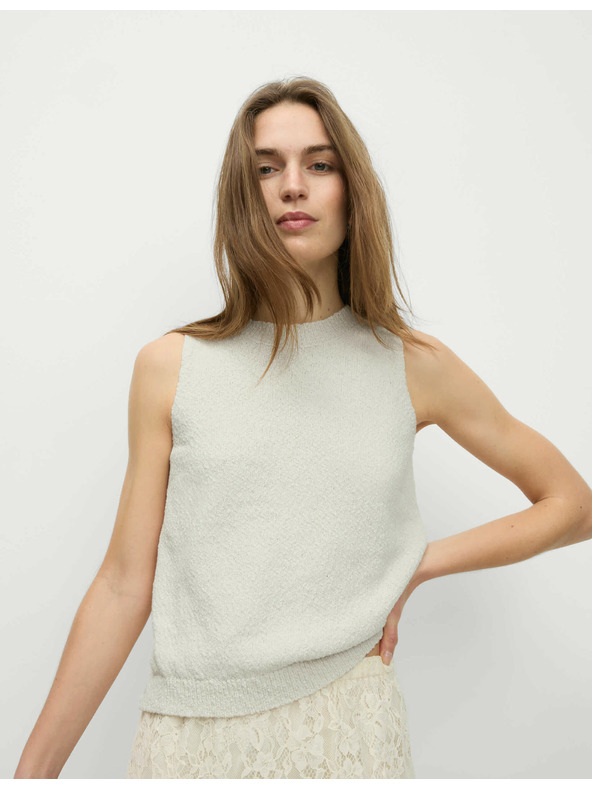 Marks & Spencer Плетен топ с текстура и висок дял памук Marks & Spencer бежов