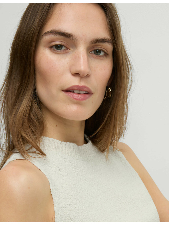 Marks & Spencer Плетен топ с текстура и висок дял памук Marks & Spencer бежов