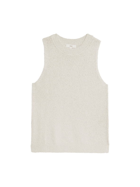 Marks & Spencer Плетен топ с текстура и висок дял памук Marks & Spencer бежов