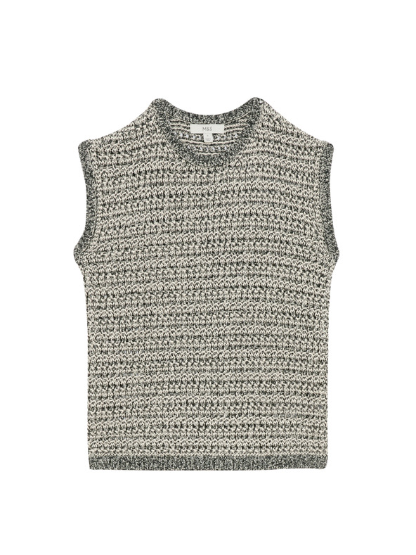 Marks & Spencer Плетена жилетка с тесен силует с деколте до врата, с памук Marks & Spencer черна