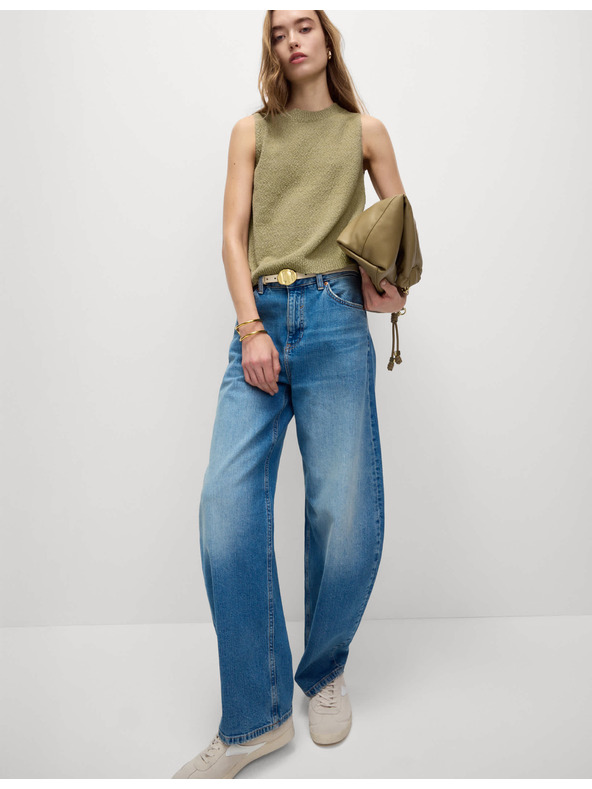 Marks & Spencer Плетен топ с текстура и висок дял памук Marks & Spencer зелен