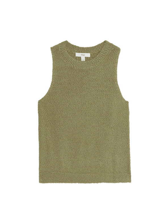 Marks & Spencer Плетен топ с текстура и висок дял памук Marks & Spencer зелен