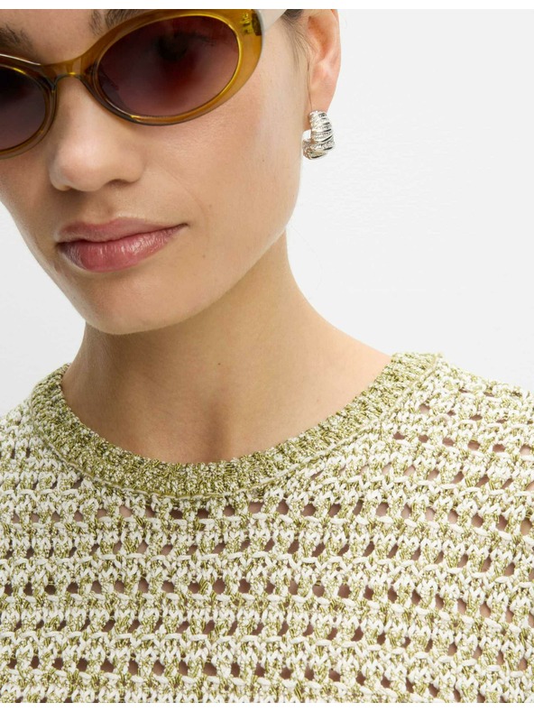 Marks & Spencer Плетена жилетка с тесен силует, деколте до врата, с памук Marks & Spencer зелена