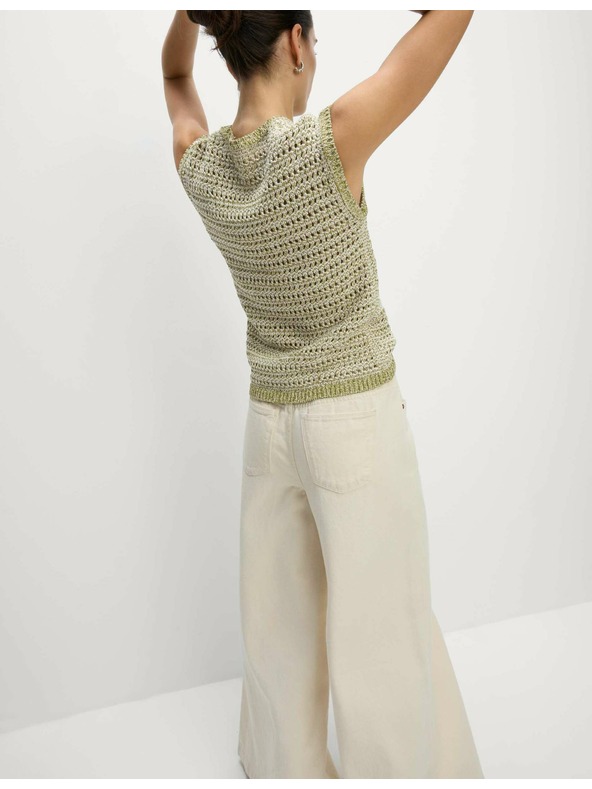 Marks & Spencer Плетена жилетка с тесен силует, деколте до врата, с памук Marks & Spencer зелена