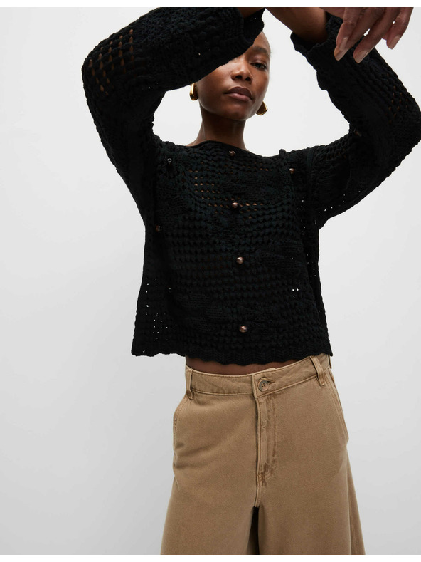 Marks & Spencer Скъсен пуловер от памучна смес с отворено плетиво, свободен силует Marks & Spencer черен