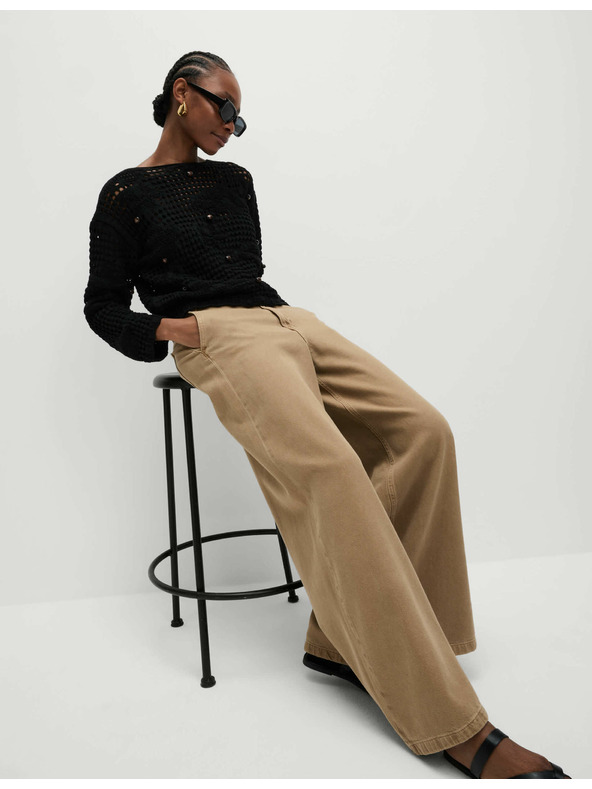 Marks & Spencer Скъсен пуловер от памучна смес с отворено плетиво, свободен силует Marks & Spencer черен