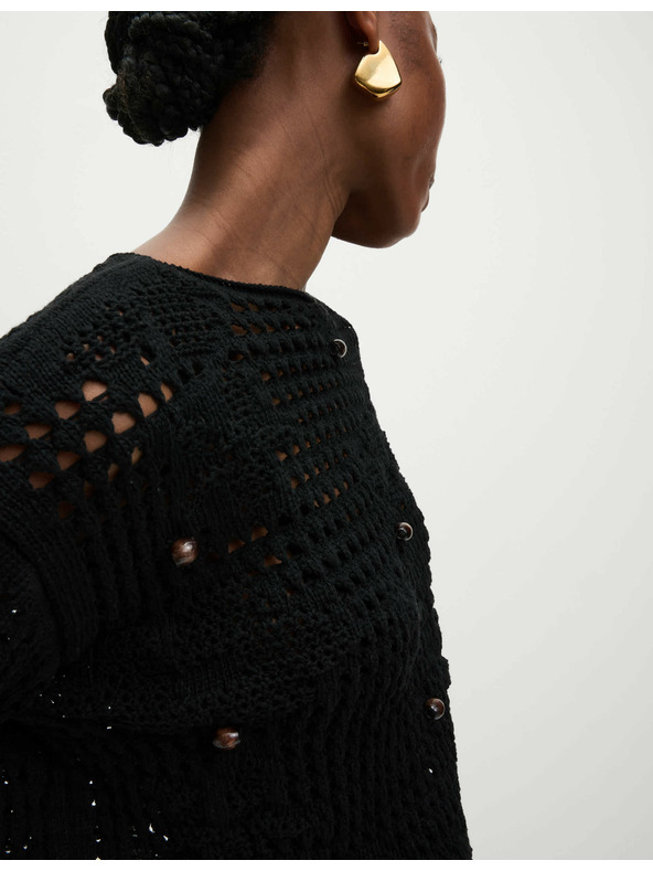 Marks & Spencer Скъсен пуловер от памучна смес с отворено плетиво, свободен силует Marks & Spencer черен