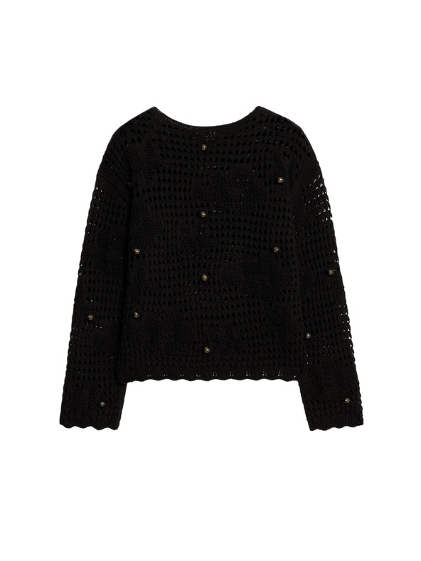 Marks & Spencer Скъсен пуловер от памучна смес с отворено плетиво, свободен силует Marks & Spencer черен