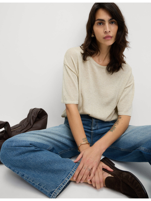 Marks & Spencer Металически плетен топ с деколте до врата Marks & Spencer сметанов