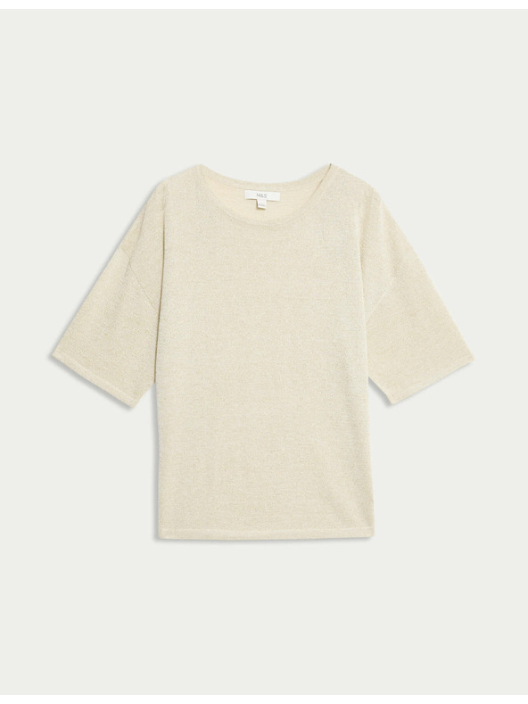 Marks & Spencer Металически плетен топ с деколте до врата Marks & Spencer сметанов