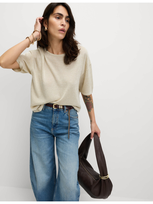 Marks & Spencer Металически плетен топ с деколте до врата Marks & Spencer сметанов