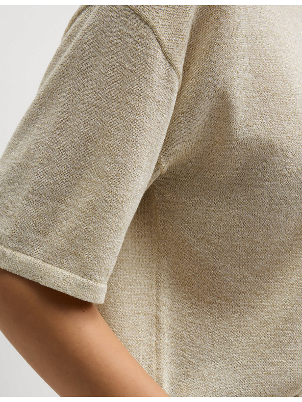 Marks & Spencer Металически плетен топ с деколте до врата Marks & Spencer сметанов