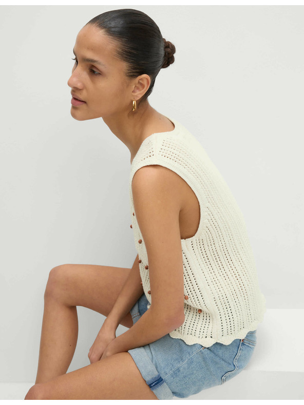 Marks & Spencer Скъсена текстурирана жилетка от памучна смес, тесен силует Marks & Spencer сметанов