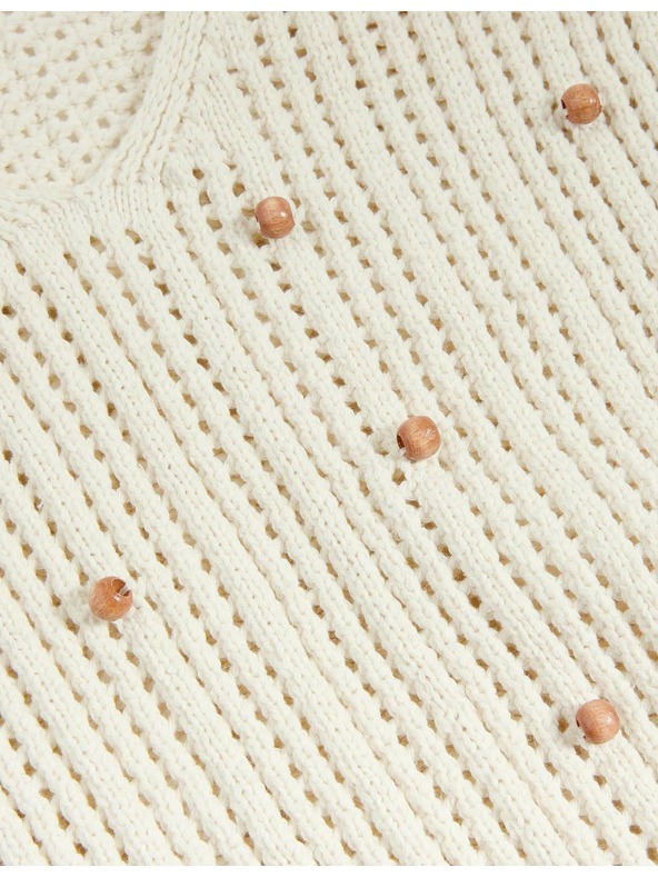 Marks & Spencer Скъсена текстурирана жилетка от памучна смес, тесен силует Marks & Spencer сметанов