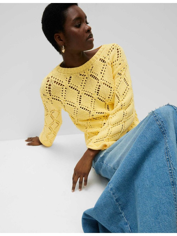 Marks & Spencer Щампован пуловер с примес от памук Marks & Spencer жълт