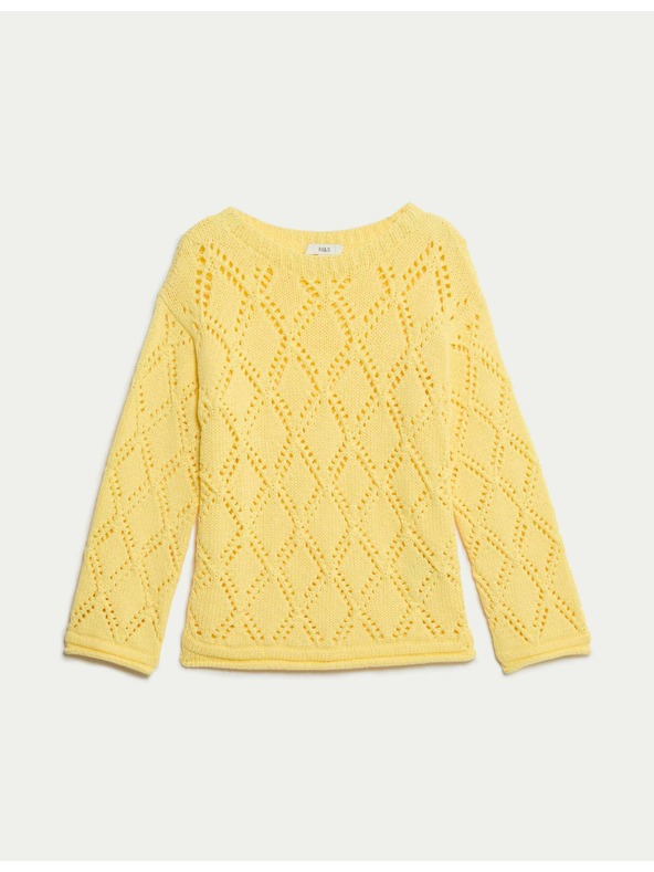 Marks & Spencer Щампован пуловер с примес от памук Marks & Spencer жълт