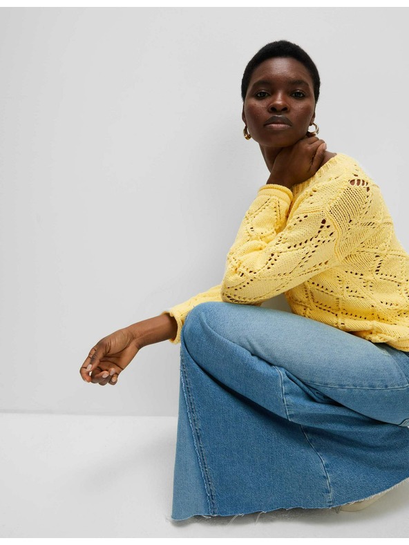 Marks & Spencer Щампован пуловер с примес от памук Marks & Spencer жълт