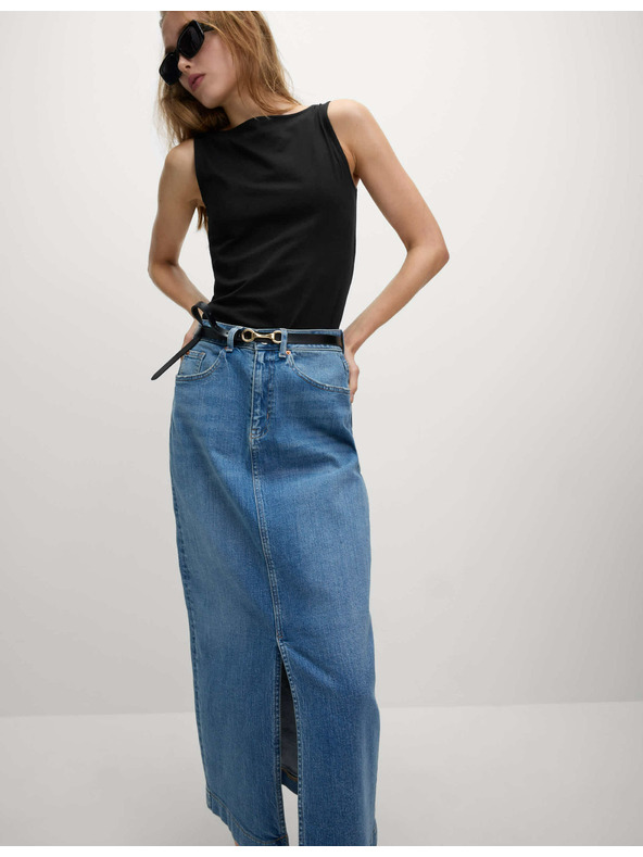 Marks & Spencer Топ с деколте тип лодка с висок дял памук Marks & Spencer черен