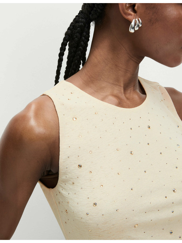 Marks & Spencer Декориран топ с деколте до врата Marks & Spencer кремав