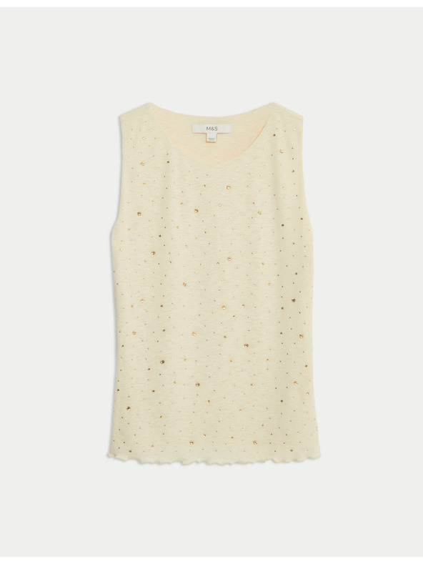 Marks & Spencer Декориран топ с деколте до врата Marks & Spencer кремав