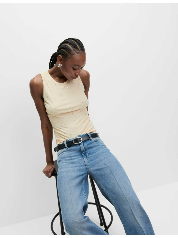 Marks & Spencer Декориран топ с деколте до врата Marks & Spencer кремав