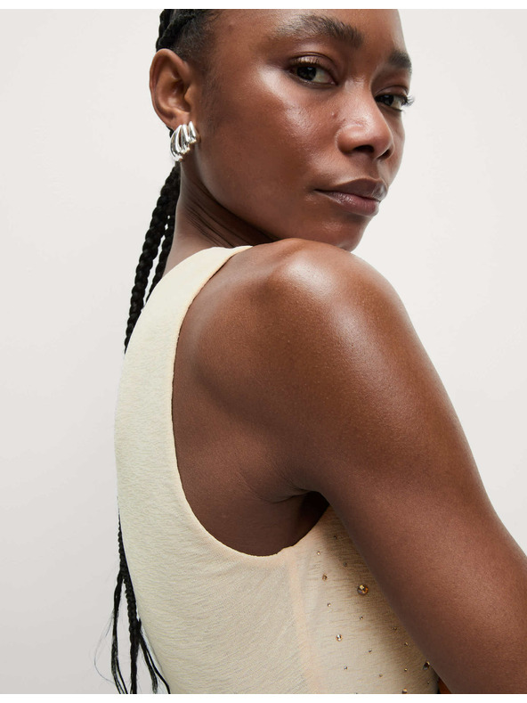 Marks & Spencer Декориран топ с деколте до врата Marks & Spencer кремав